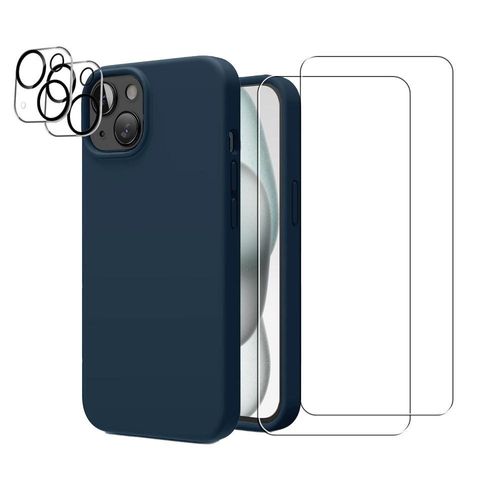 Hülle iPhone 15 und 2 schutzfolien - Silikon - Blau