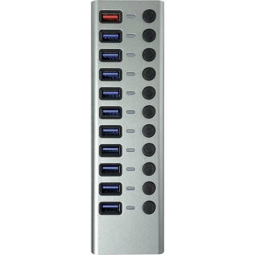 Maxtrack CH12L 11 Port USB 3.0-Hub einzeln schaltbar Silber-Grau