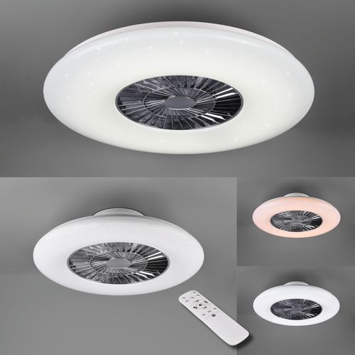 LED Deckenleuchte TRIO LEUCHTEN "Visby Deckenventilator" Lampen Gr. Ø 75,0cm H: 21,0cm, grau (chromfarben) Deckenlampe, Ventilator, Fernbedienung, Ventilator getrennt schaltbar