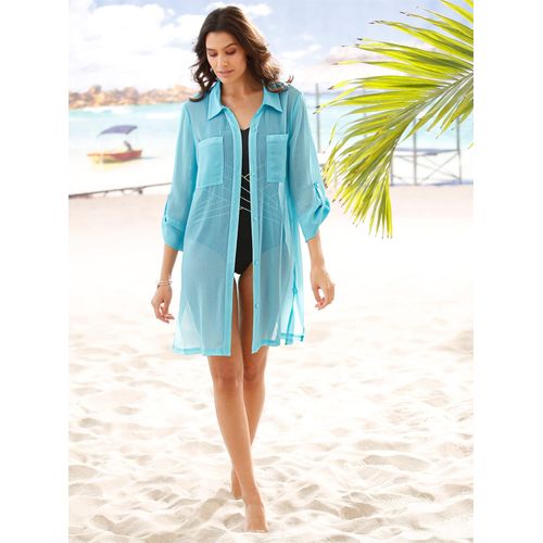 Blusenkimono FEEL GOOD, Damen, Gr. 48/50, blau (aquamarine), 100% Polyester, unifarben, 3/4-Ärmel, Blusen