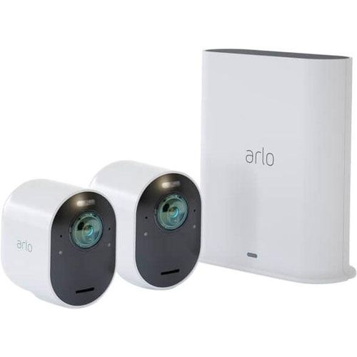 ARLO Überwachungskamera "Ultra 2 Spotlight Kabelloses 4K-UHD-Überwachungssystem mit Kamera" Überwachungskameras schwarz-weiß (weiß/schwarz)