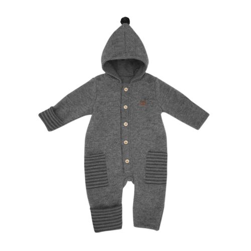 Fleeceoverall MAXIMO Gr. 86, N-Gr, grau Baby Overalls mit Zipfelkapuze Pompon und Holzknöpfen