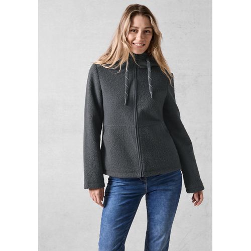 Fellimitatjacke CECIL, Damen, Gr. XXL (46), grau (grau fusion), Stoff, 100% Polyester, unifarben, casual, normal normal, ohne Ausschnitt, Langarm Bündchen, Jacken, mit Kapuze