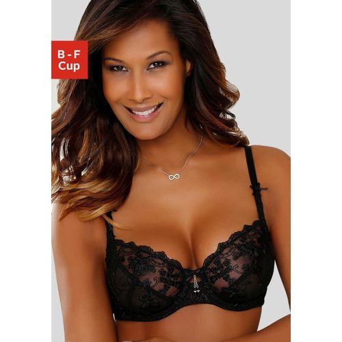 Bügel-BH LASCANA, Damen, Gr. 105, Cup C, schwarz, Spitze, Obermaterial: 60% Polyamid, 20% Elasthan, 20% Polyester, sexy, BHs, mit transparenter Stickerei-Spitze, Dessous