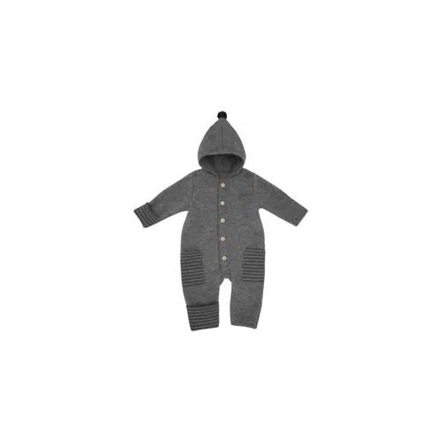 Fleeceoverall MAXIMO Gr. 86, N-Gr, grau Baby Overalls mit Zipfelkapuze Pompon und Holzknöpfen