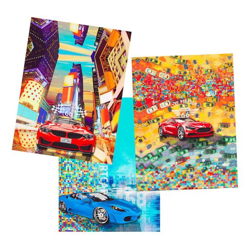 Digital-Baumwoll-Jersey-Coupon "Rennautos", bunt