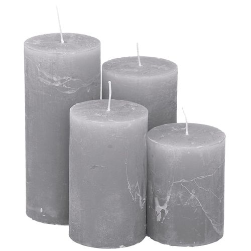 Rustikale Kerzen, grau, abgestuft, 4 Stück