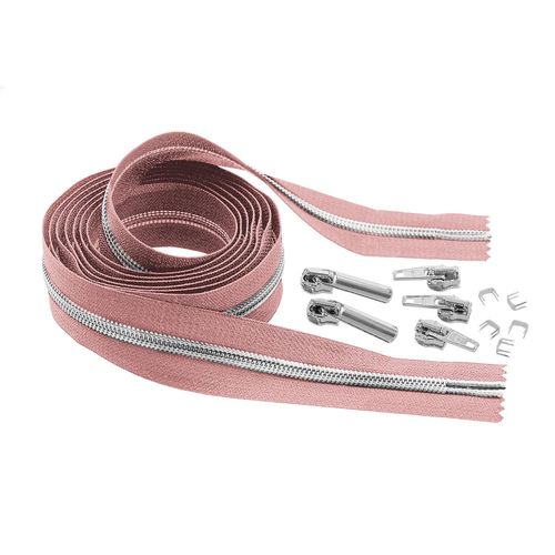 buttinette Endlosreißverschluss im Set, mit silberfarbiger Spirale 6,5 mm, 2 m, altrosa Image