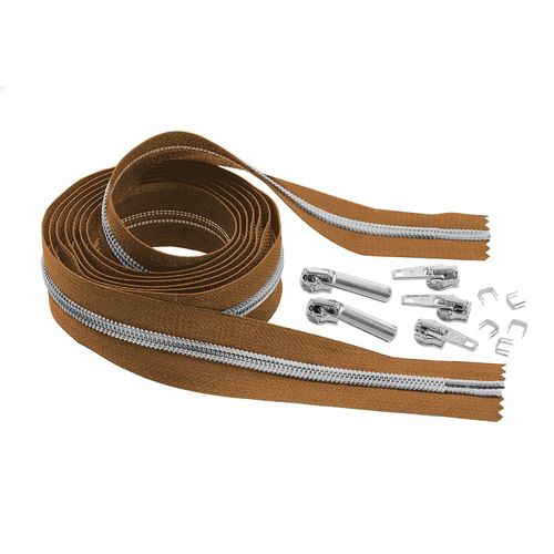 buttinette Endlosreißverschluss im Set, mit silberfarbiger Spirale 6,5 mm, 2 m, camel Image
