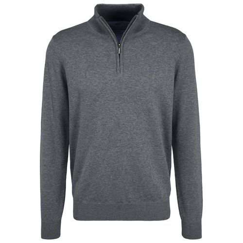 Troyer FYNCH-HATTON, Herren, Gr. L (52), grau (steel), Strick, Obermaterial: 100% Baumwolle, unifarben, casual, bequem, Langarm Bündchen, Pullover, mit Logostickerei