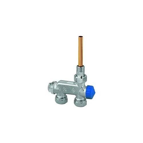 Heimeier E-Z-Ventil-Einrohrsystem 3876-02.000 Durchgang, DN 15, Bauschutzkappe blau, Rotguss vernickelt