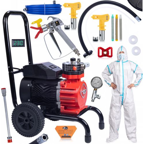Rosfix Red Strong Storm 1100 RSS05 3500 W 22 MPA 18 l/min Lackiereinheit + Overall + 2 Dichtungen + 513 Düse + 30/60/100 Maschenfilter