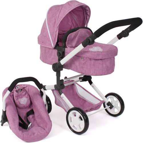 Kombi-Puppenwagen CHIC2000 "Linus, Jeans Pink" Puppenwagen rosa (jeans pink) Kinder mit Babywanne und Autositz