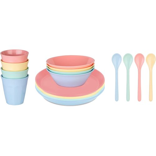 Geschirr-Set KOZIOL "NORA SET MACARONS" Geschirr-Sets Gr. 16 tlg., bunt (sweet blue/green/pink/yellow) 100% recycelbar, made in Germany, melaminfrei