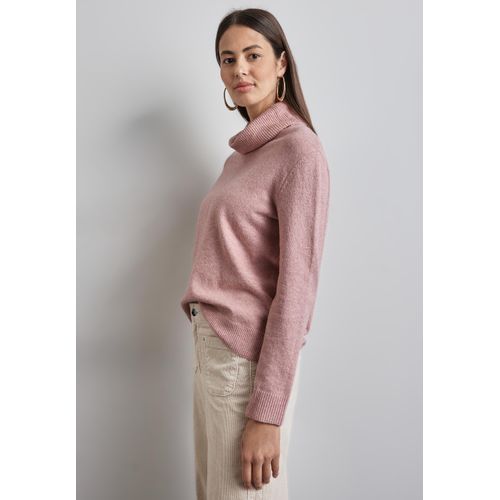 Rollkragenpullover STREET ONE, Damen, Gr. 38, rosa (petal rose meliert), Strick, Obermaterial: 37% Baumwolle, 34% Polyacryl, 26% Polyester, 3% Elasthan, casual, figurumspielend hüftbedeckend, Langarm, Pullover, in melierter Optik