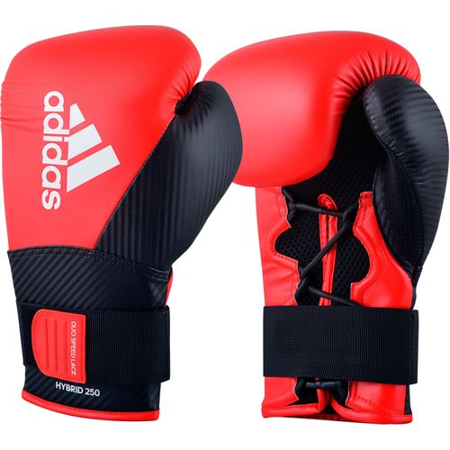 Boxhandschuhe ADIDAS PERFORMANCE "Adidas Hybrid 250 Duo Lace" Gr. 16, rot (rot, schwarz), Boxhandschuhe, 16 16 oz, Kunstleder