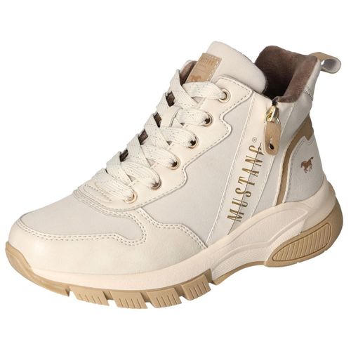 Schnürboots MUSTANG SHOES, Damen, Gr. 38, beige (creme), Lederimitat, sportlich, Schuhe, High Top Sneaker, Stiefelette mit zusätzlichem Reißverschluss, Topseller