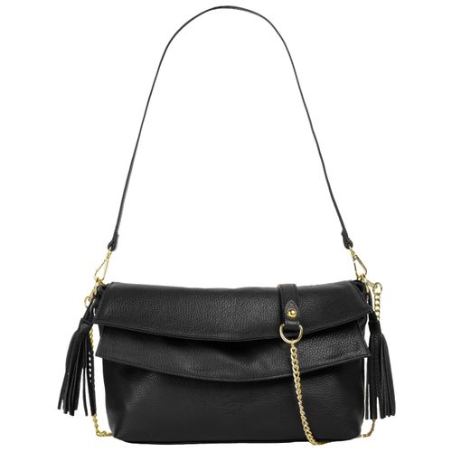 Umhängetasche SAMANTHA LOOK, Damen, Gr. B/H/T: 33cm x 20cm x 6cm onesize, schwarz, Leder, unifarben, leicht glänzend, Taschen, echt Leder, Made in Italy