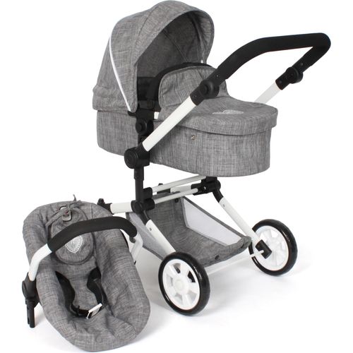 Kombi-Puppenwagen CHIC2000 "Linus, Jeans Grey" Puppenwagen grau (jeans grey) Kinder mit Babywanne und Autositz