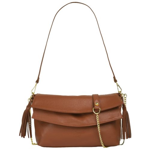 Umhängetasche SAMANTHA LOOK, Damen, Gr. B/H/T: 33cm x 20cm x 6cm onesize, braun (cognac), Leder, unifarben, leicht glänzend, Taschen, echt Leder, Made in Italy