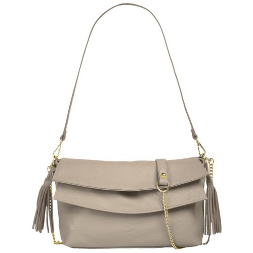 Umhängetasche SAMANTHA LOOK, Damen, Gr. B/H/T: 33cm x 20cm x 6cm onesize, grau, Leder, unifarben, leicht glänzend, Taschen, echt Leder, Made in Italy