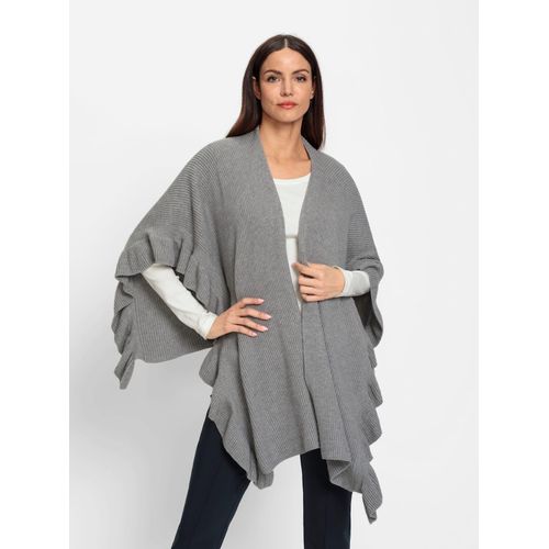 Poncho HEINE, Damen, Gr. 1, grau (grau, meliert), 50% Viskose, 28% Polyester, 22% Polyamid, unifarben, ohne Ärmel, Jacken