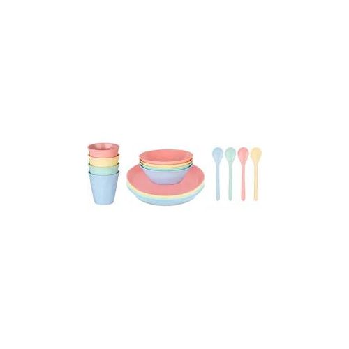 Geschirr-Set KOZIOL "NORA SET MACARONS" Geschirr-Sets Gr. 16 tlg., bunt (sweet blue/green/pink/yellow) 100% recycelbar, made in Germany, melaminfrei