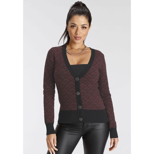 Strickjacke MELROSE Gr. 36, bunt (schwarz, bordeaux) Damen Strickjacken mit Kontrastdetails und Knöpfen