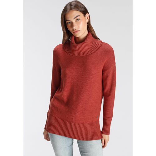 Rollkragenpullover TAMARIS, Damen, Gr. 36/38, orange (rost melange), Strick, Obermaterial: 50% Viskose, 26% Polyamid, 24% Polyester, casual, lässig geschnitten hüftbedeckend, Langarm Strickbündchen, Pullover, mit Rippdetails