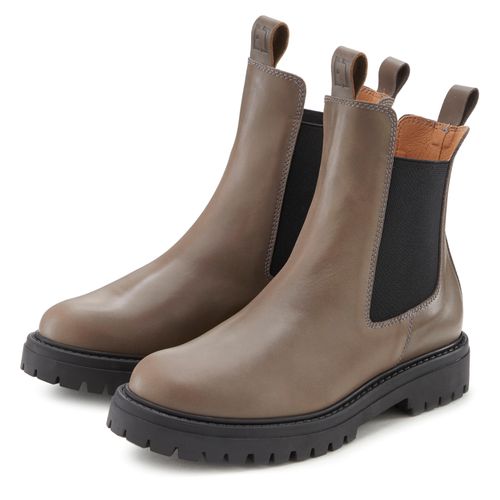 Stiefelette ELBSAND, Damen, Gr. 37, grau (taupe), Obermaterial: 100% Rindsleder. Futter: 100% Synthetik. Decksohle: 100% Synthetik. Laufsohle: 100% Synthetik, unifarben, casual, Schuhe, Chelseaboots, Schlupfstiefel, Bikerboots aus Leder