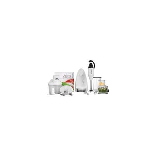 Stabmixer ESGE-Zauberstab M 200 Superbox weiß, 200 Watt, mit Zerkleinerer, Zauberette, Zauberbasis, Becher-Set mit Deckeln