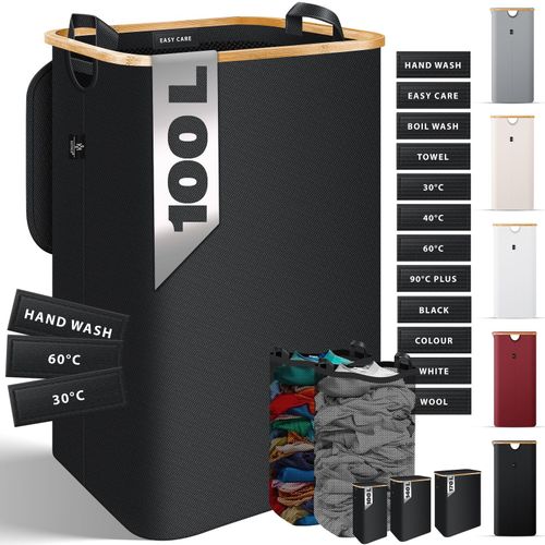 KESSER® Wäschekorb mit Deckel faltbar Wäschebox Wäschetruhe Wäschetonne Wäschesammler mit herausnehmbaren Wäschesäcke Laundry Baskets Wäschesortierter inkl. Waschhinweisen