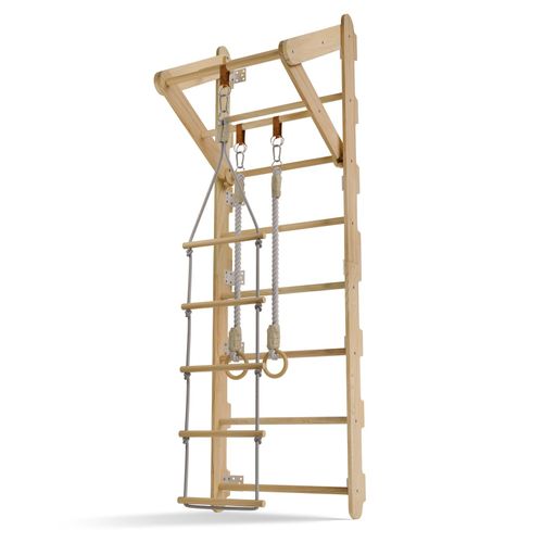 Juskys Sprossenwand für Kinder - Indoor Klettergerüst mit Turnringen, Klimmzugstange, Strickleiter