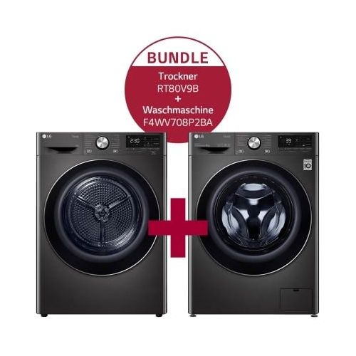 LG Schwarze Waschmaschine (8 kg, 1.400 U./Min.) und Trockner (8kg) im Set F4WV708P2BA.RT80V9B