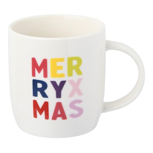 Tasse mit buntem Weihnachtsschriftzug