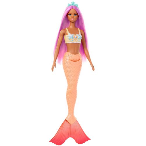 Barbie Puppe Barbie Meerjungfrau mit pinkem Haar, orangefarbener Schwanzflosse und Haarband
