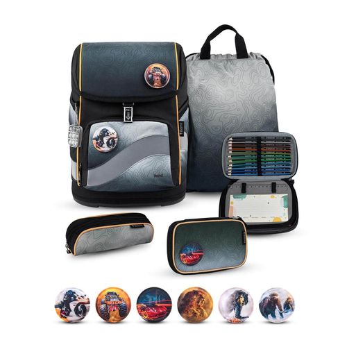 Rucksack Smarty Plus Premium Schulranzen Set 5-teile Black Grey Tasche