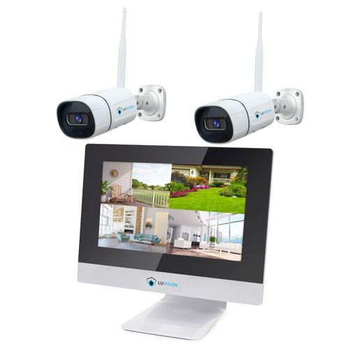 LUVISION Dual WLAN Funk Kamera Set Überwachungssystem mit Monitor Cloud 4 bis 8 IP Kameras & App 2 Kameras