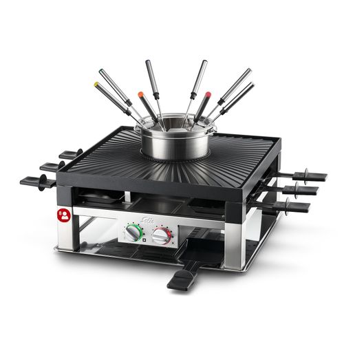 Solis Fondue und Raclette Grill 1200W 8 Personen Fonduetopf