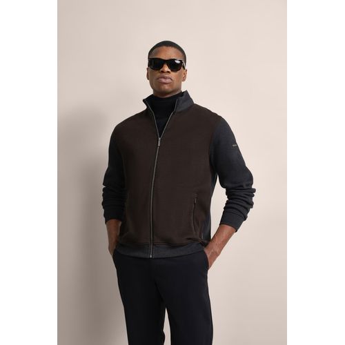 Sweatjacke BUGATTI, Herren, Gr. XL, braun, Sweatware, 100% Baumwolle, unifarben, casual, normal, Langarm Rippbündchen, Sweatjacken, mit Hahnentrittmuster