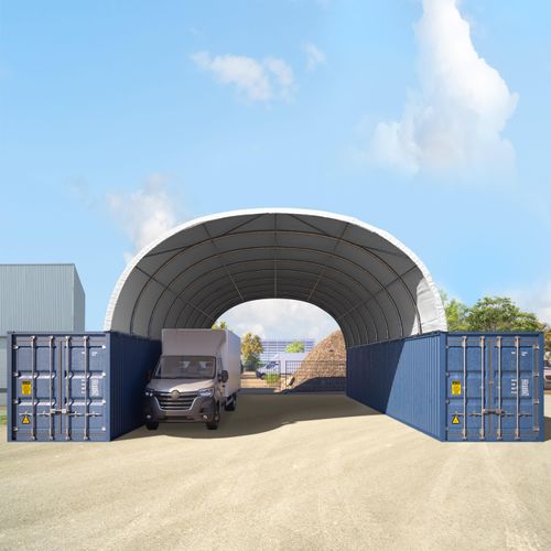 8x12m Container Überdachung, PRIMEtex-Plane, weiß, mit Statik - (49668)