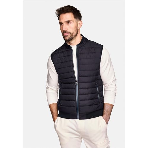 Steppweste NEW CANADIAN, Herren, Gr. L, blau (dunkelblau), 60% Viskose, 35% Polyester, 5% Elasthan, casual, kurz, hoch geschlossener Ausschnitt, Westen, mit elastischem Bund am Saum und Armabschluss