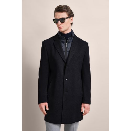 Kurzmantel BUGATTI, Herren, Gr. 46, blau (marine), 57% Viskose, 34% Polyester, 8% Polyurethan, 1% Elasthan, unifarben, elegant, normal, Langarm normaler Saum, Mäntel, mit Westenfake