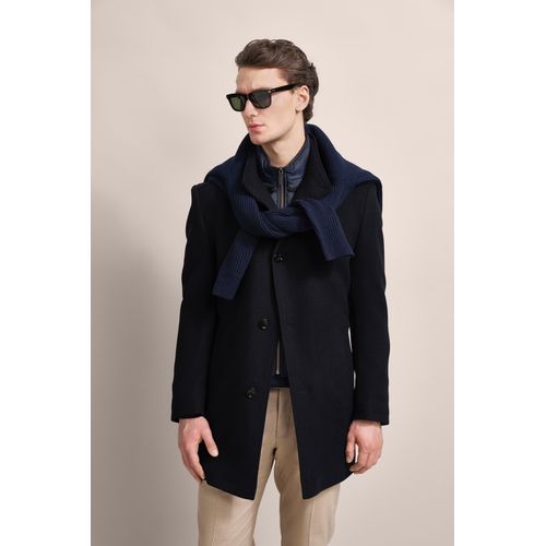 Kurzmantel BUGATTI, Herren, Gr. 54, blau (marine), 58% Wolle, 25% Polyester, 13% Polyamid, 3% sonstige Faser, 1% Elasthan, unifarben, casual, normal, Langarm normaler Saum, Mäntel, mit Westenfake