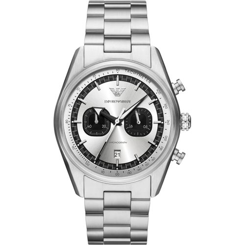 Chronograph EMPORIO ARMANI Armbanduhren silberfarben (silberfarben-silberfarben) Herren Armbanduhr, Herrenuhr, Edelstahlarmband, analog, Tag, Stoppfunktion