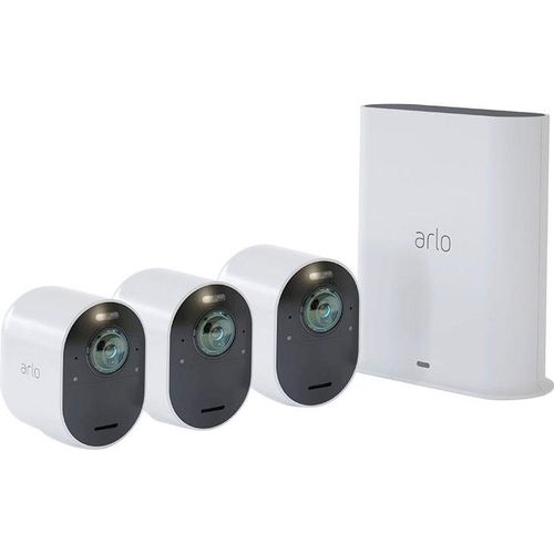 ARLO Überwachungskamera "Ultra 2 Spotlight Kabelloses 4K-UHD-Überwachungssystem mit 3 Kamera" Überwachungskameras schwarz-weiß (weiß/schwarz)