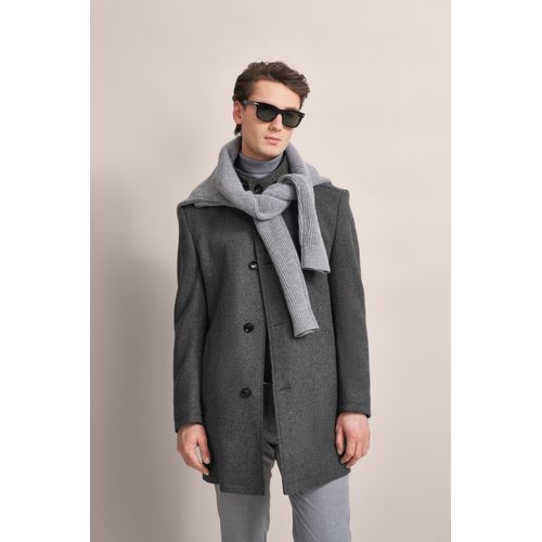 Kurzmantel BUGATTI, Herren, Gr. 60, grau (dunkelgrau), 58% Wolle, 25% Polyester, 13% Polyamid, 3% sonstige Faser, 1% Elasthan, unifarben, casual, normal, Langarm normaler Saum, Mäntel, mit Westenfake