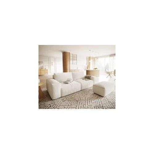 Big-Sofa Lanzo XL 270x130 cm Bouclé Creme-Weiß mit Hocker