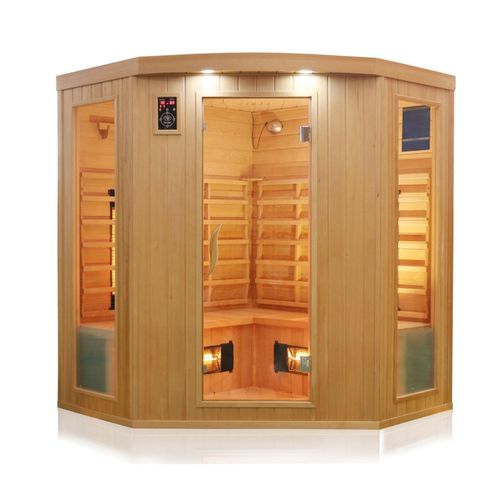 Dewello® Infrarotkabine Infrarotsauna HALEY 160cm x 160cm inkl. 8 Vollspektrumstrahler, Bodenstrahler, Radio, Farblicht
