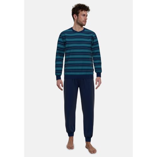 Schlafanzug GÖTZBURG Gr. 50, blau (blau, mittel, ringel) Herren Homewear-Sets mit modernen Streifenmustern